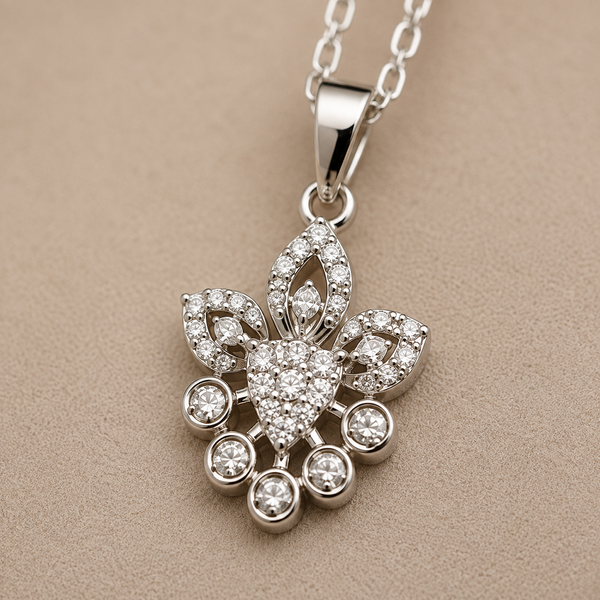 925 Sterling Silver Lab-Grown Diamond Floral Pendant with Chain | 0.27 Ct Round Brilliant Diamonds | 33 Diamonds | E-F Color | VVS Clarity
