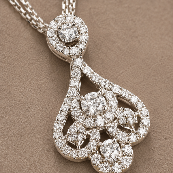925 Sterling Silver Lab-Grown Diamond Pendant with Chain | 0.54 Ct Round Brilliant Diamonds | 53 Diamonds | E-F Color | VVS Clarity