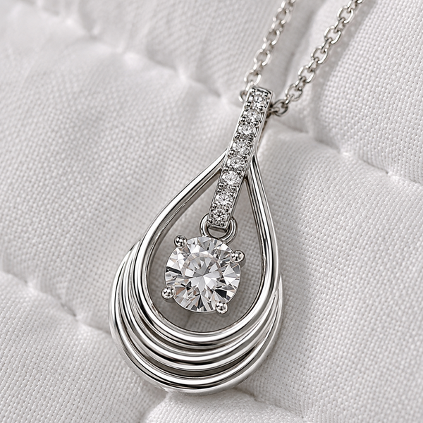 925 Sterling Silver Lab-Grown Diamond Teardrop Pendant with Chain | 0.30 Ct Round Brilliant Diamond | E-F Color, VS Clarity
