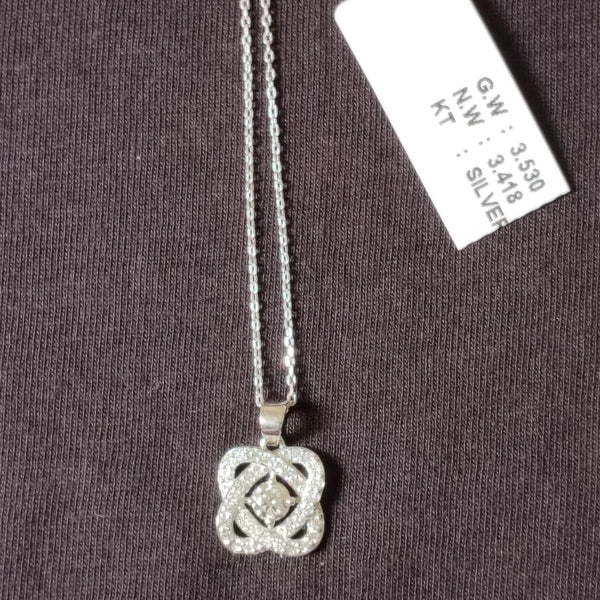 Elegant 925 Sterling Silver Pendant Necklace featuring 33 round brilliant lab-grown diamonds arranged in an intricate intertwined design. With 0.75 carat total diamond weight